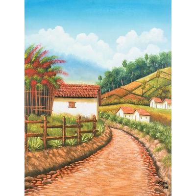 Zunil,'Signed Folk Art Landscape Painting from Guatemala'