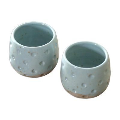 First Snow,'Hand Crafted Ceramic Teacups (Pair)'