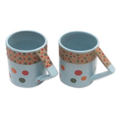 Rainbow Dots,'Javanese Ceramic Mugs (Pair)'