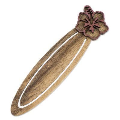 Tropical Hibiscus,'Handcrafted Recycled Teak Hibiscus Theme Bookmark'