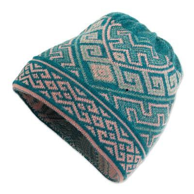 Andean Inspiration,'Turquoise 100% Baby Alpaca Unisex Hat Knitted in Peru'