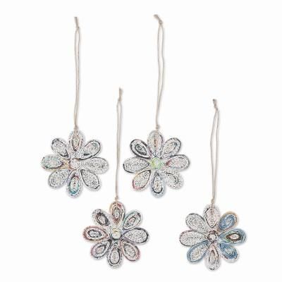 Floral Holiday,'Eco-Friendly Flower Ornaments (Set of 4)'