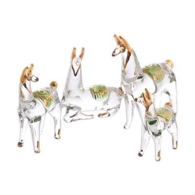 Llama Family,'Gilded Clear Glass Llama Figurines from Peru (Set of 4)'