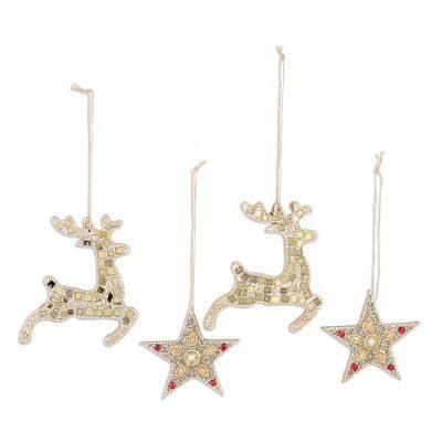 Dazzling Noel,'Reindeer and Star Ornaments (Set of 4)'