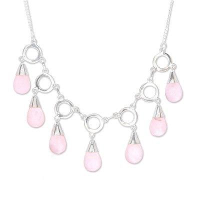 Delightful Dance,'Rose Quartz Linked Pendant Necklace from India'