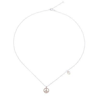 Heart for Peace,'Rose Gold Accented Sterling Silver Peace Necklace'