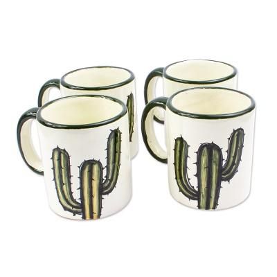 Saguaro,'Cactus-Themed Ceramic Mugs (Set of 4)'
