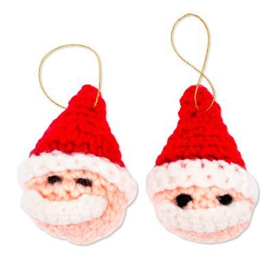 Old-Fashioned Santa,'Hand Crocheted Santa Head Ornaments (Pair)'