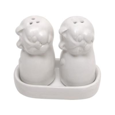Bright Felines,'Ceramic Cat Salt and Pepper Set in White Hues Made in Bali'