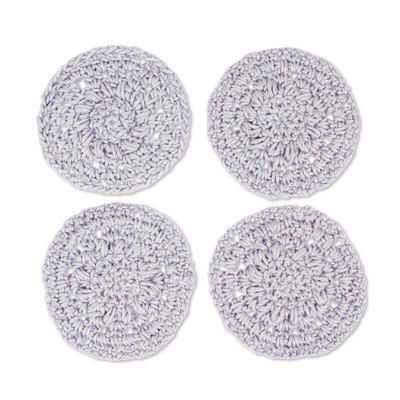 'Set of 4 Handmade Light Blue-Grey Crocheted Coasters'