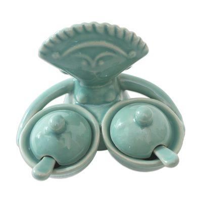 Balinese Dancer,'Hand Crafted Ceramic Condiment Set (5 Pcs)'