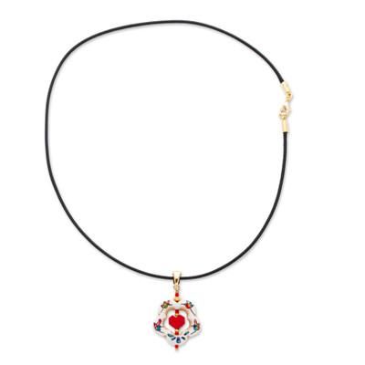 '14k Gold-Accented Pendant Necklace with Howlite Flower'
