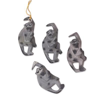 Jungle Celebration,'Handcrafted Jempinis Wood Monkey Ornaments (Set of 4)'