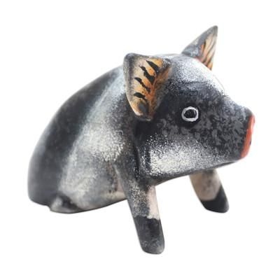 Piglet,'Artisan Crafted Suar Wood Piglet Statuette'