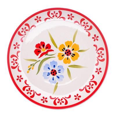 Primrose Path in Red,'Handcrafted Ceramic Luncheon Plate'