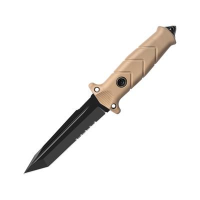 TB Outdoor Vengeur Survival Knife 10.25in Overall 5in Black PVD Partially Serrated Nitrox Steel Tanto Blade Coyote Tan PA6 Handle Kydex Sheath
