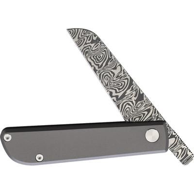 WESN Samla Black Titanium Folding Knife 3.25in Closed 2.5in Damascus Steel Blade Gray Titanium Handle WESN14-5