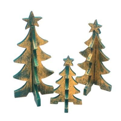 Three Christmas Trees,'Wood Christmas Tree Tabletop Decor from Bali (Set of 3)'