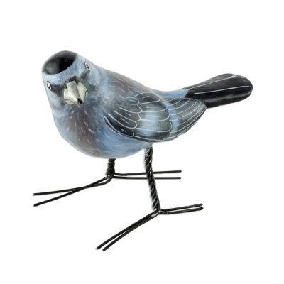 Grey Catbird,'Guatemalan Handcrafted Posable Ceramic Catbird Figurine'