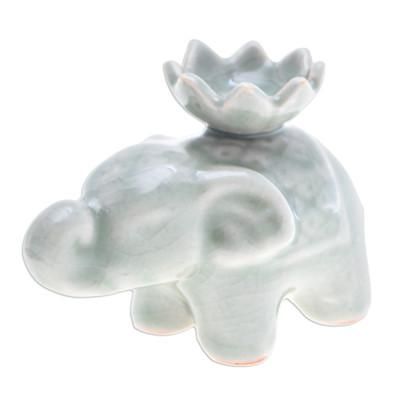 Lotus Elephant,'Elephant and Lotus Ceramic Incense Holder (Single)'