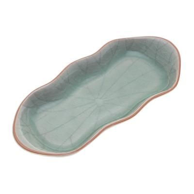 Thai Lotus Leaf,'Green Handmade Celadon Ceramic Lotus Flower Serving Bowl'