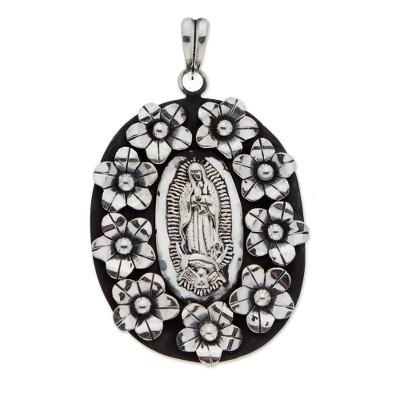 Our Lady of Guadalupe,'Our Lady of Guadalupe Themed Taxco Sterling Silver Pendant'