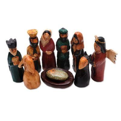 Christ was Born,'Handmade Wood Nativity Scene (9 Pieces)'