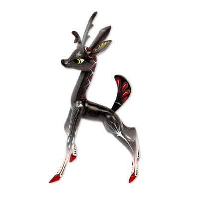 Dainty Deer in Grey,'Handcrafted Grey Deer Alebrije Sculpture'