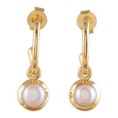 '18k Gold-Plated Cultured Pearl Half-Hoop Dangle Earrings'