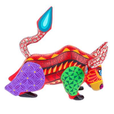 Modern Bull,'Multicolored Hand-Painted Wood Alebrije Bull Figurine'