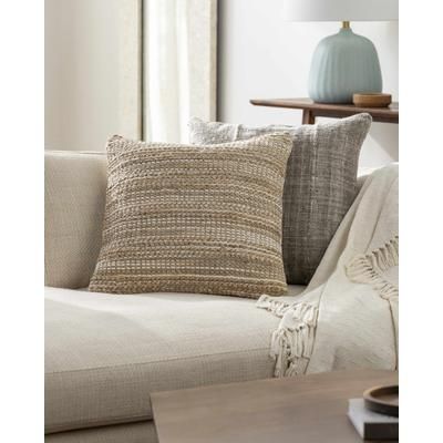 Stina 18" Square Cottage Jute Brick Red/Pearl/Off White/Tan/Camel/Light Wood/Desert Tan Throw Pillow - Boutique Rugs