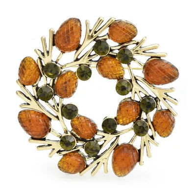 Wuli&baby Pine-nut Wreath Brooches For Women Unisex Beautiful Plants Christmas New Year Brooch Pins Gifts