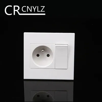 French Standard Household power plug wall socket with 1Gang 1Way Switch Socket 86 * 92mm flame retardant panel 250v 16A