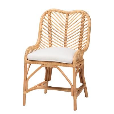 Arween Modern Bohemian Natural Brown Rattan Dining Chair by Bali & Pari in White Natural Brown