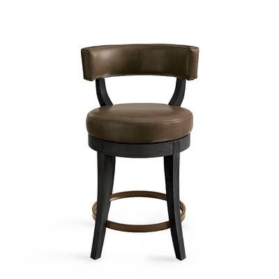Aiken Low Back Swivel Bar & Counter Stool - Counter Height (24-1/4" Seat), Black Walnut, Bonded Leather, Black Walnut/ Marbled Stone/Counter Height - Grandin Road