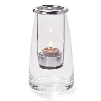 Hollowick 1606C Lighthouse Lamp w/ Hanging Tealight Holder, 3 1/4 x 6", Hand Blown Glass, Clear