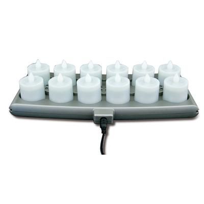 Hollowick HFRP12-CL 1 1/2" Round LED Flameless Votive Candles Set w/ Charging Tray - 2 3/10" H, Candlelight Flame