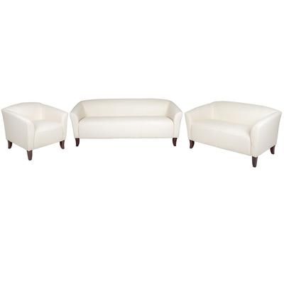 Flash Furniture 111-SET-WH-GG 3 Piece Reception Set - White LeatherSoft Upholstery, Cherry Wood Feet