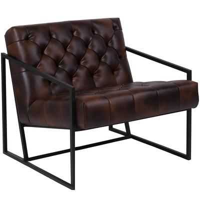 Flash Furniture ZB-8522-BJ-GG Lounge Chair - Bomber Jacket Brown LeatherSoft Upholstery, Black Metal Frame