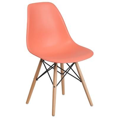 Flash Furniture FH-130-DPP-PE-GG Accent Side Chair - Peach Plastic Seat, Wood Base