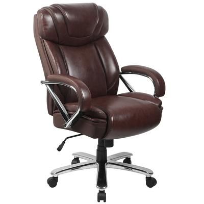 Flash Furniture GO-2092M-1-BN-GG Swivel Big & Tall Office Chair w/ High Back - Brown LeatherSoft Upholstery, Chrome