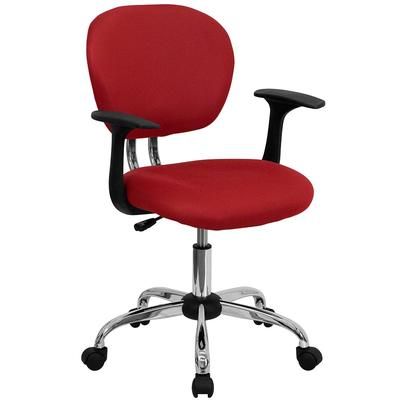 Flash Furniture H-2376-F-RED-ARMS-GG Swivel Office Arm Chair w/ Mid Back - Red Mesh Back & Seat