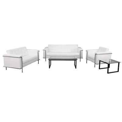 Flash Furniture ZB-LESLEY-8090-SET-WH-GG 3 Piece Reception Set - White LeatherSoft Upholstery, Stainless Steel Legs
