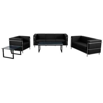 Flash Furniture ZB-REGAL-810-SET-BK-GG 3 Piece Reception Set - Black LeatherSoft Upholstery, Stainless Steel Legs
