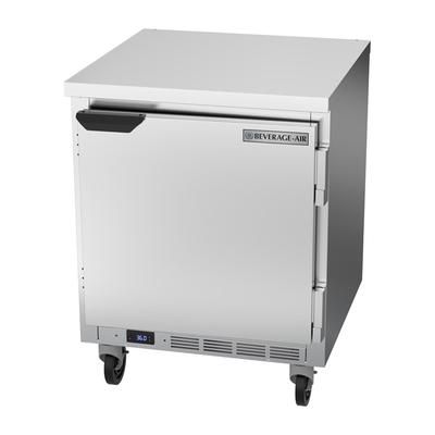 Beverage-Air WTR27HC-FLT 27" Worktop Refrigerator w/ 1 Section, 115v, Self-Contained Condenser, Flat Worktop, Silver