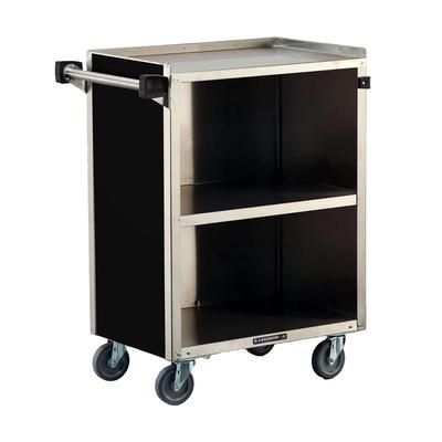 Lakeside 810 BLK 28 1/4"L Metal Bus Cart w/ 3 Levels, Shelves, Black