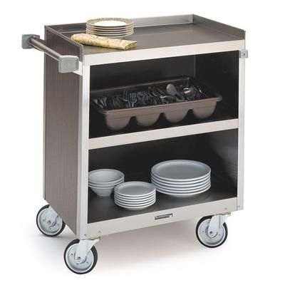 Lakeside 822 WAL 31 1/4"L Metal Bus Cart w/ 3 Levels, Shelves, Walnut, Brown