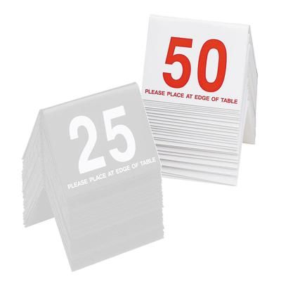 Cal-Mil 234 Tabletop Number Tents - 1 25, 3" x 3 1/2", White/Red