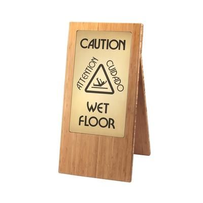 Cal-Mil 852-60 Bamboo Wet Floor Sign, 12 x 17 1/2 x 22", BPA Free, Double Sided, Bilingual, Gold