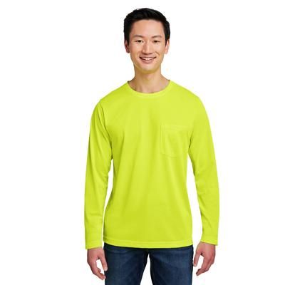 Harriton M118L Charge Snag and Soil Protect Long-Sleeve T-Shirt in Safety Yellow size XS | Polyester